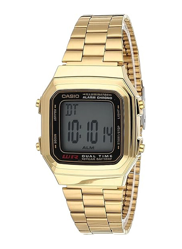 

Casio Digital Casual Unisex Watch with Stainless Steel Band, Water Resistant, A178WGA-1ADF, Gold-Grey