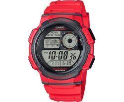 Casio Digital Sport Watch for Men with Resin Band, Water Resistant and Chronograph, AE-1000W-4AV, Red-Grey