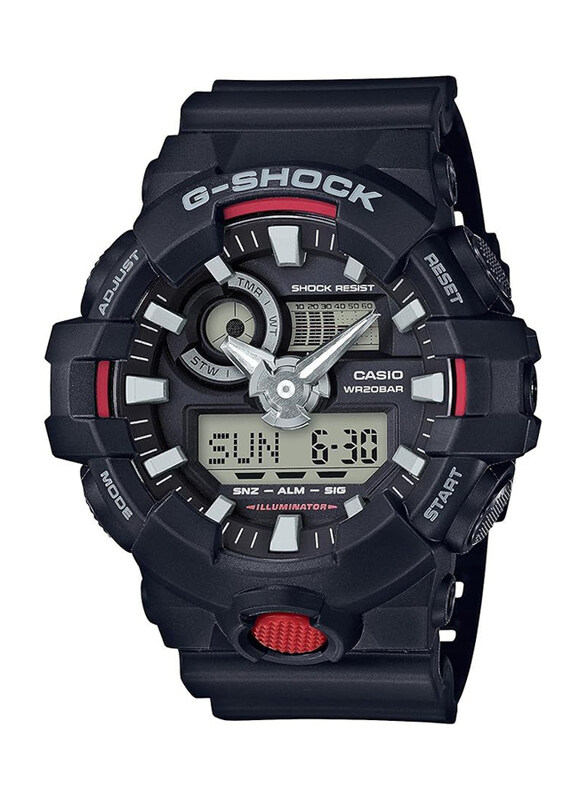 

Casio Analog + Digital Watch for Men with Resin Band, Water Resistant and Chronograph, GA-700-1AER, Black-Black