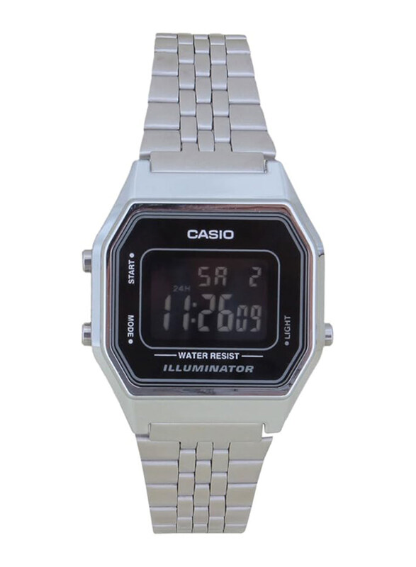 

Casio Digital Watch for Men with Stainless Steel Band, Water Resistant, LA680WA-1BDF, Silver-Black