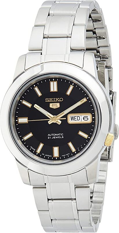 Seiko 5 Automatic Analog Watch for Men with Stainless Steel Band, Water Resistant, SNKK17J1, Silver-Black