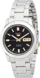 Seiko 5 Automatic Analog Watch for Men with Stainless Steel Band, Water Resistant, SNKK17J1, Silver-Black