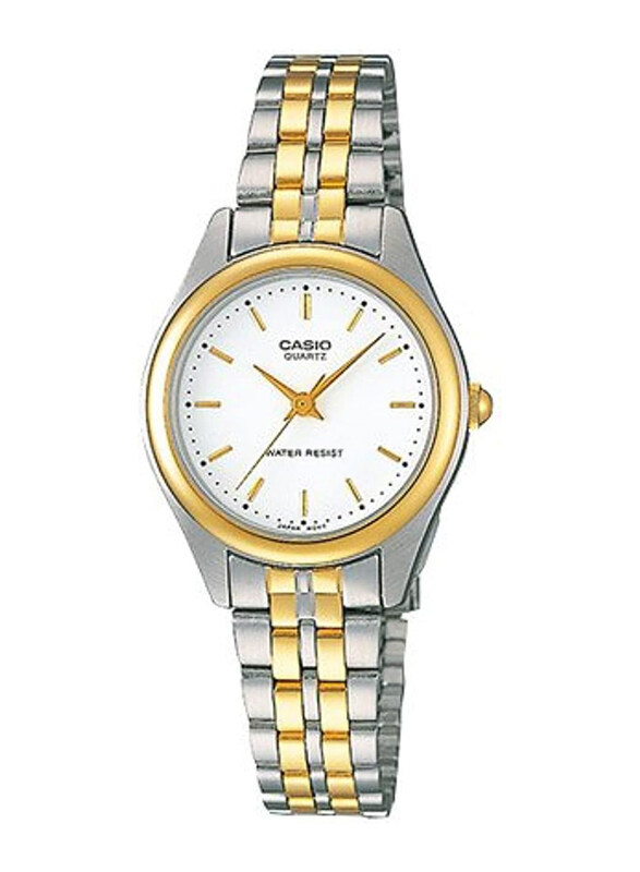 

Casio Enticer Analog Watch for Women with Stainless Steel Band, Water Resistant, LTP-1129G-7ARDF, Silver/Gold-White