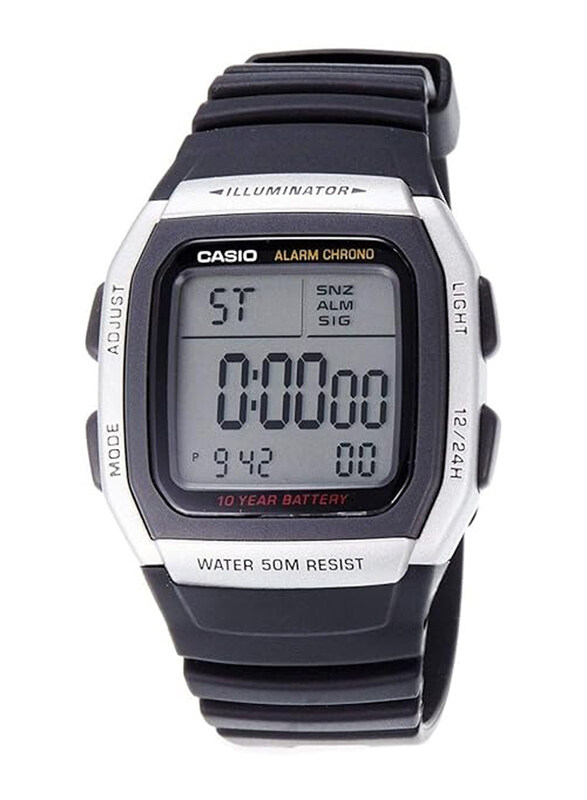 

Casio Digital Watch for Men with Plastic Band, Water Resistant, W-96H-1AVDF, Black-Grey