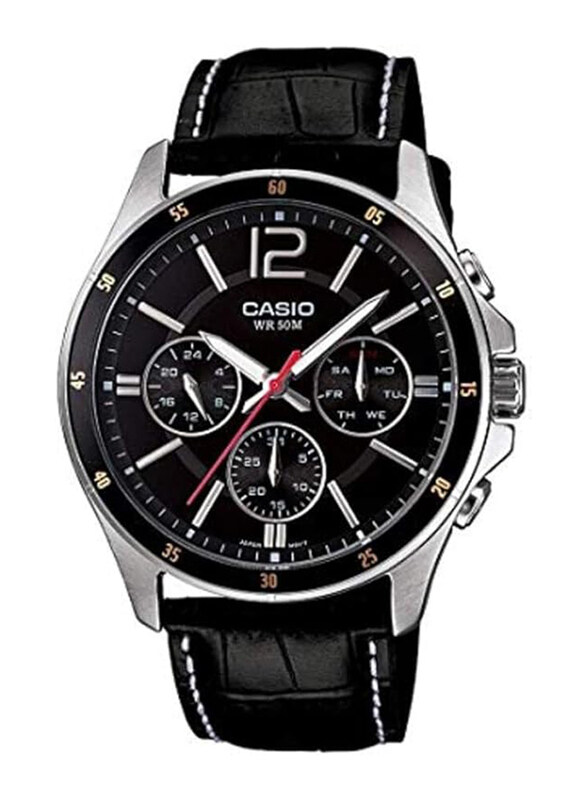 

Casio Enticer Analog Watch for Men with Leather Band, Water Resistant and Chronograph, MTP-1374L-1AVDF, Black