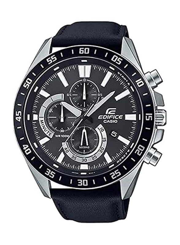 

Casio Edifice Analog Watch for Men with Leather Band, Water Resistant and Chronograph, EFV-620L-1AVUDF, Black