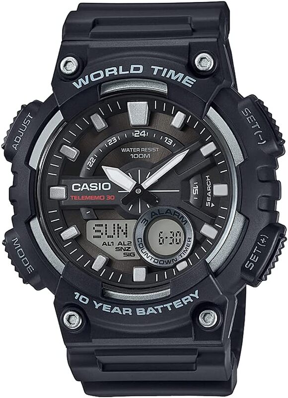 Casio Analog-Digital Sport Watch for Men with Resin Band, Water Resistant and Chronograph, Aeq-110W-1Avdf, Black