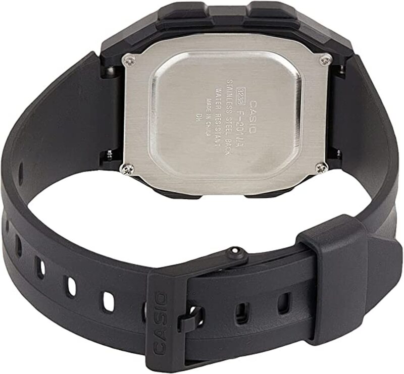 Casio Digital Display Watch for Boys with Resin Band, Water Resistant and Chronograph, F-201WA-9A, Black-Grey