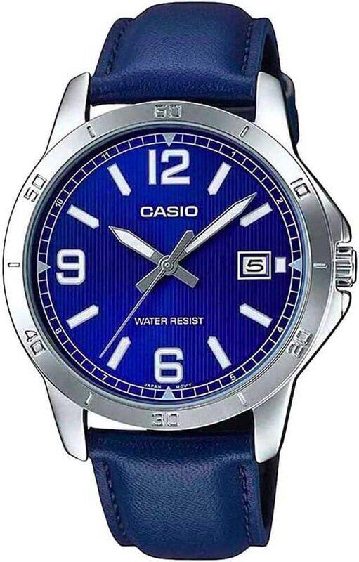 

Casio standard mens MTP-V004L-2B watch analog Navy Silver leather belt