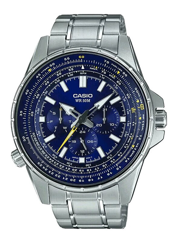 

Casio Analog Watch for Men with Stainless Steel Band, Water Resistant and Chronograph, MTP-SW320D-2AVDF, Silver-Blue