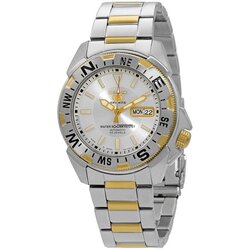 Seiko Analog Watch for Men with Stainless Steel Band, Water Resistant, SNZF08J1, Silver-Gold/Silver