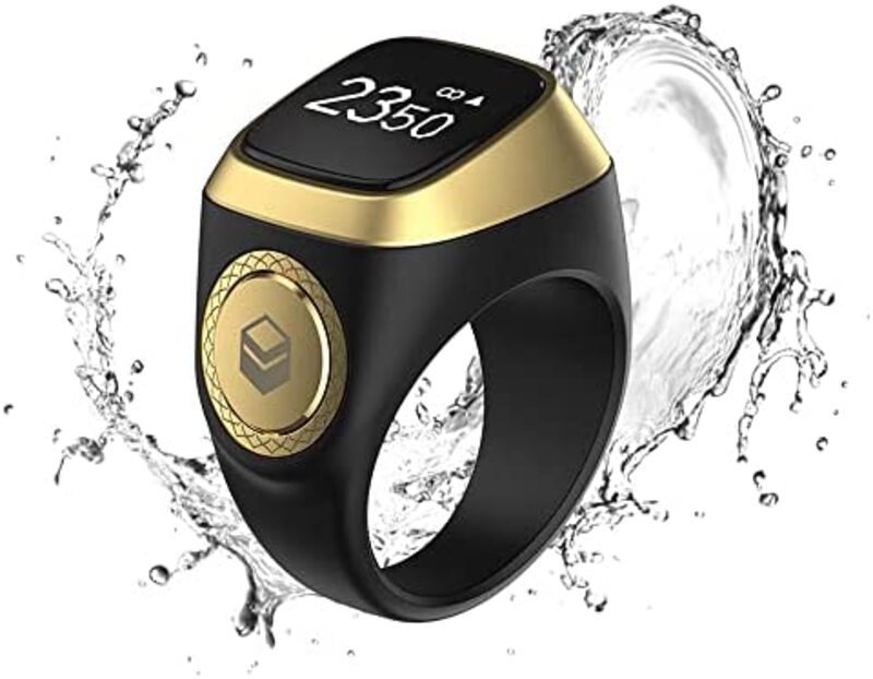Iqibla Tasbih Zikr Water Resistant Smart Ring for Men, 20mm, Black