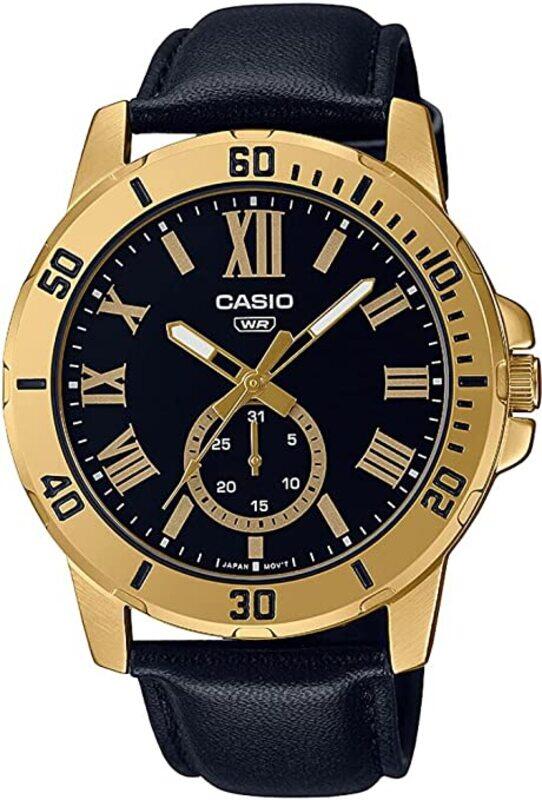 

Casio Analog Watch for Men with Leather Band, Water Resistant, MTP-VD200GL-1BUDF, Black