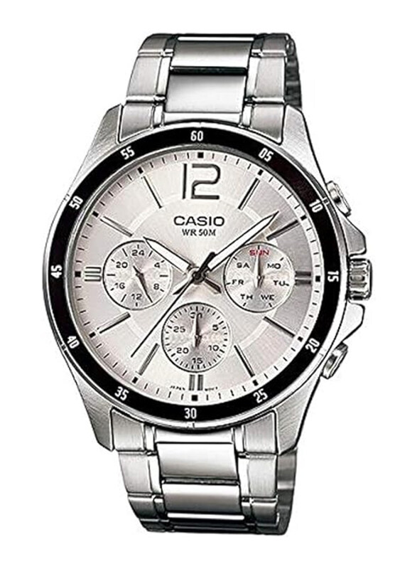 

Casio Analog Watch for Men with Stainless Steel Band, Water Resistant and Chronograph, MTP-1374D-7A, Silver-Silver