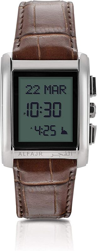 Al Fajr Digital Casual Watch for Men with Leather Band, Water Resistant, WS-06L, Brown-Grey