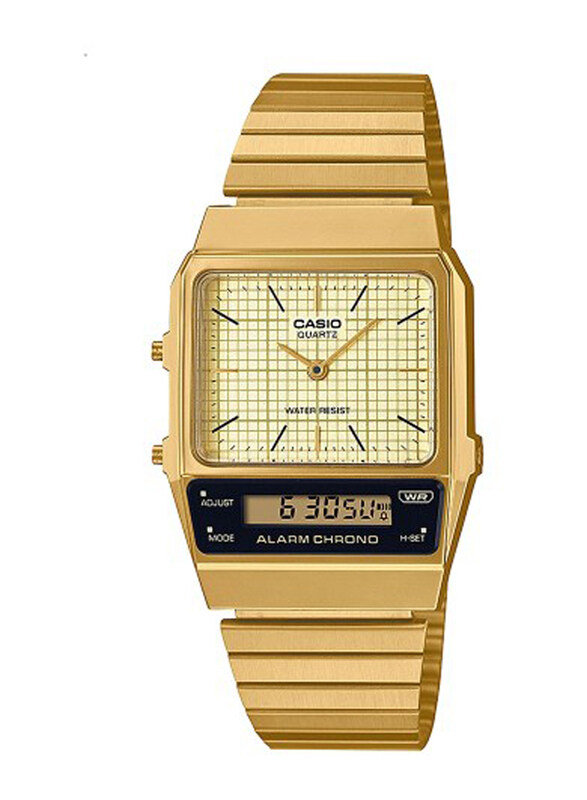 

Casio Vintage Analog + Digital Watch Unisex with Stainless Steel Band, Water Resistant, AQ-800EG-9ADF, Gold