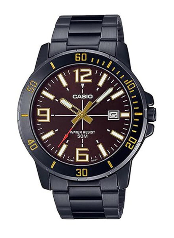 

Casio Analog Watch for Men with Stainless Steel Band, Water Resistant, MTP-VD01B-5BVUDF-1, Black-Brown