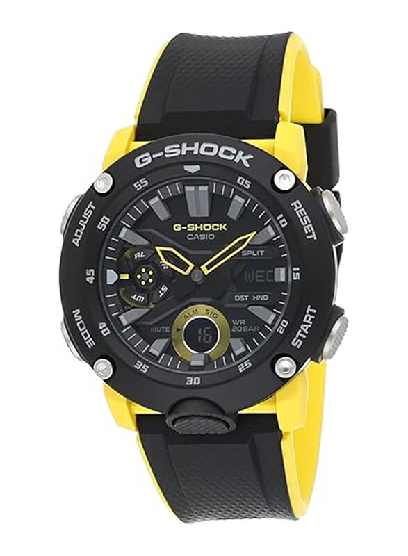 

Casio G-Shock Analog + Digital Watch for Men with Plastic Band, Water Resistant, GA-2000-1A9DR (G943), Black-Yellow/Black