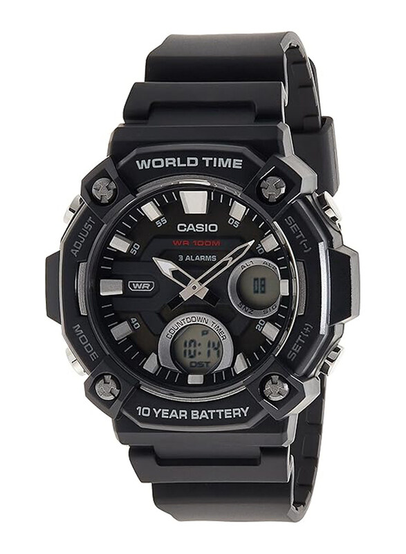 

Casio Analog + Digital Watch for Men with Resin Band, Water Resistant, AEQ-120W-1AV, Black-Black