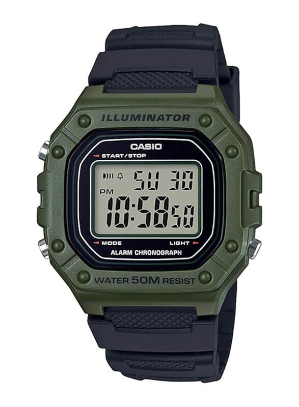 

Casio Digital Watch for Men with Resin Band, Water Resistant, W-218H-3AVDF, Black-Green