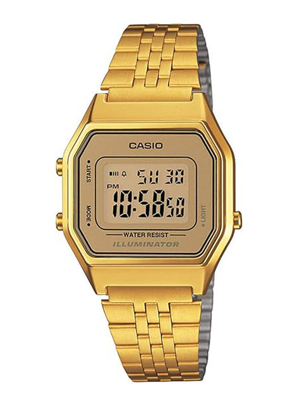 

Casio Illuminator Digital Watch for Women with Stainless Steel Band, Water Resistant, LA680WGA-9DF, Gold