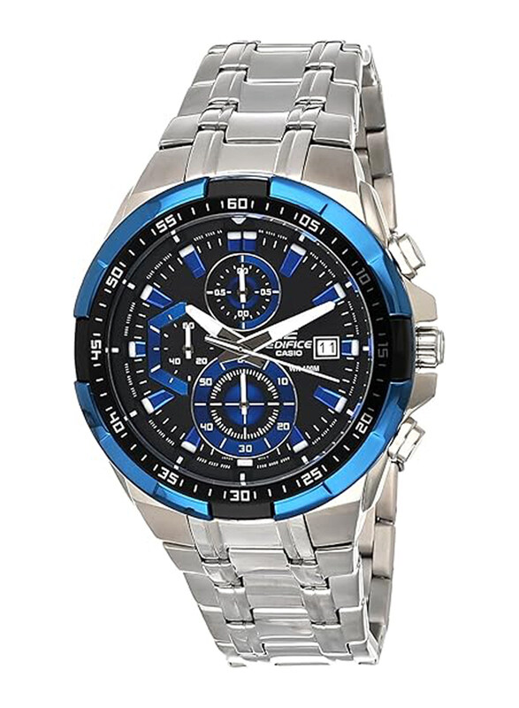 

Casio Edifice Analog Watch for Men with Stainless Steel Band, Water Resistant and Chronograph, EFR-539D-1A2VUDF, Silver-Blue/Black