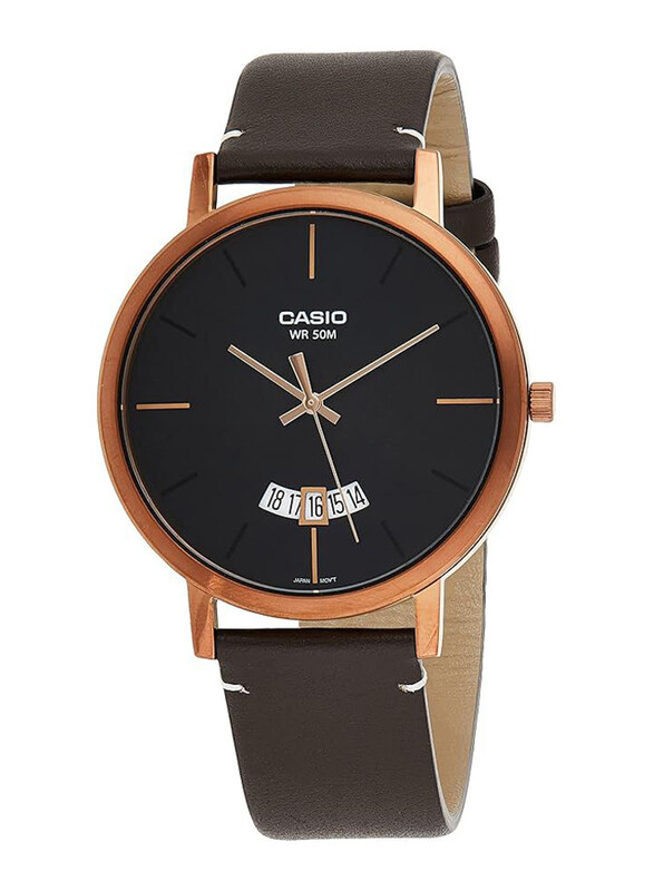 

Casio Analog Watch for Men with Leather Band, Water Resistant, MTP-B100RL-1EVDF, Brown-Black