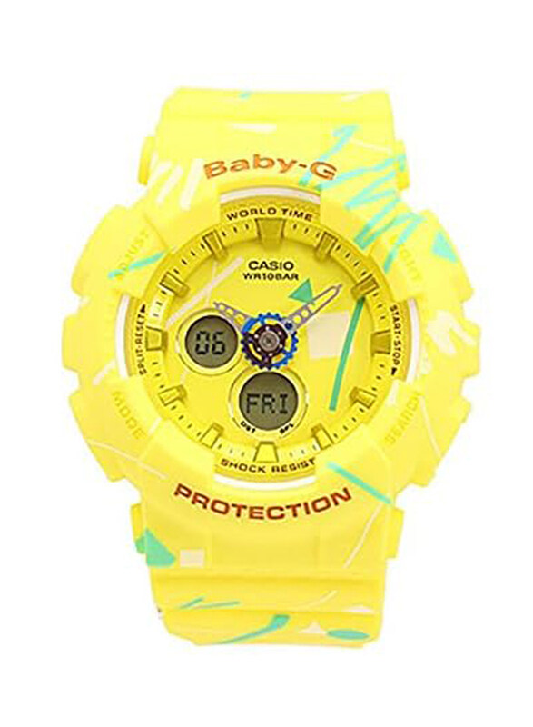 

Casio Baby G Analog + Digital Watch for Woman with Resin Band, Water Resistant & Chronograph, BA-120SC-9ADR, Yellow