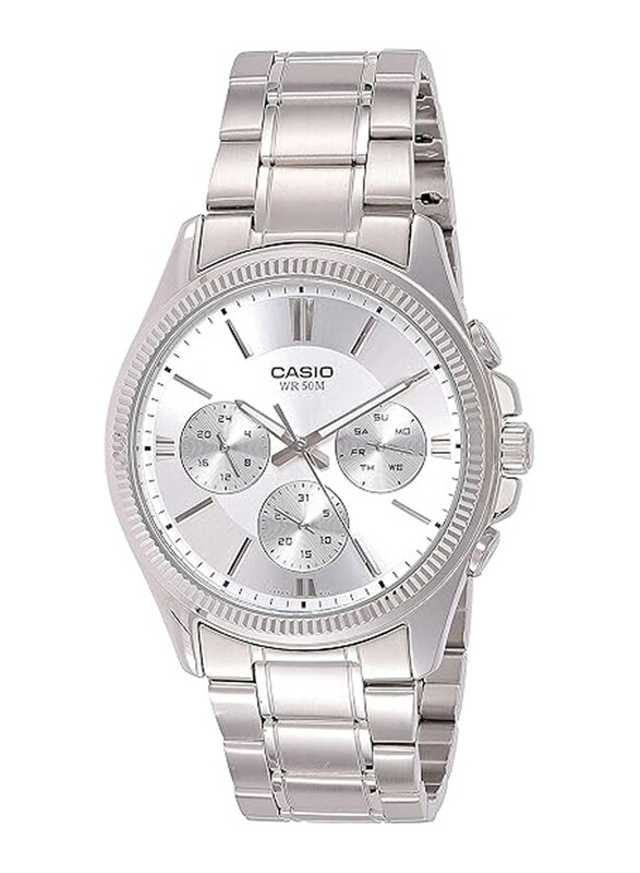 

Casio Analog Watch for Men with Stainless Steel Band, Water Resistant and Chronograph, MTP-1375D-7AV, Silver