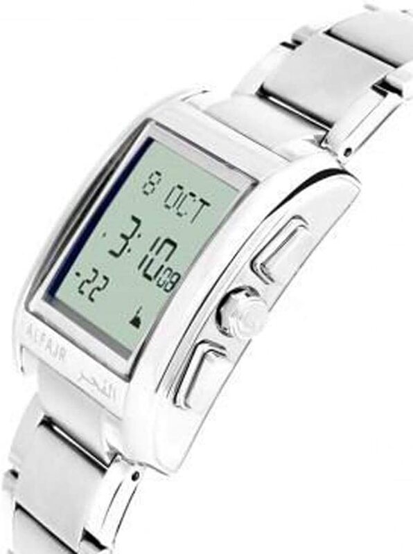 Al Fajr Digital Classic Watch for Men with Stainless Steel Band, Water Resistant, WS-06S, Silver-Grey