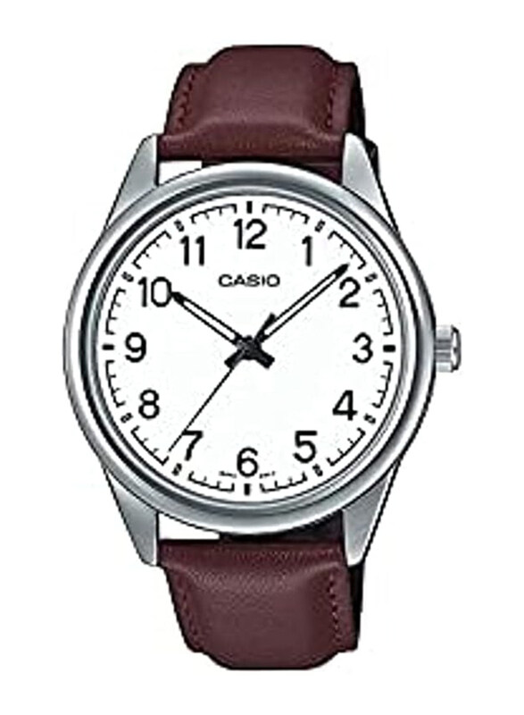 

Casio Analog Watch for Women with Leather Band, Water Resistant, MTP-V005L-7B4UDF, White-Red
