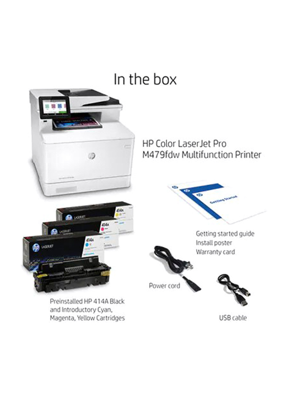 HP Color LaserJet Pro MFP M479FDW Laser Printer, W1A80A, White