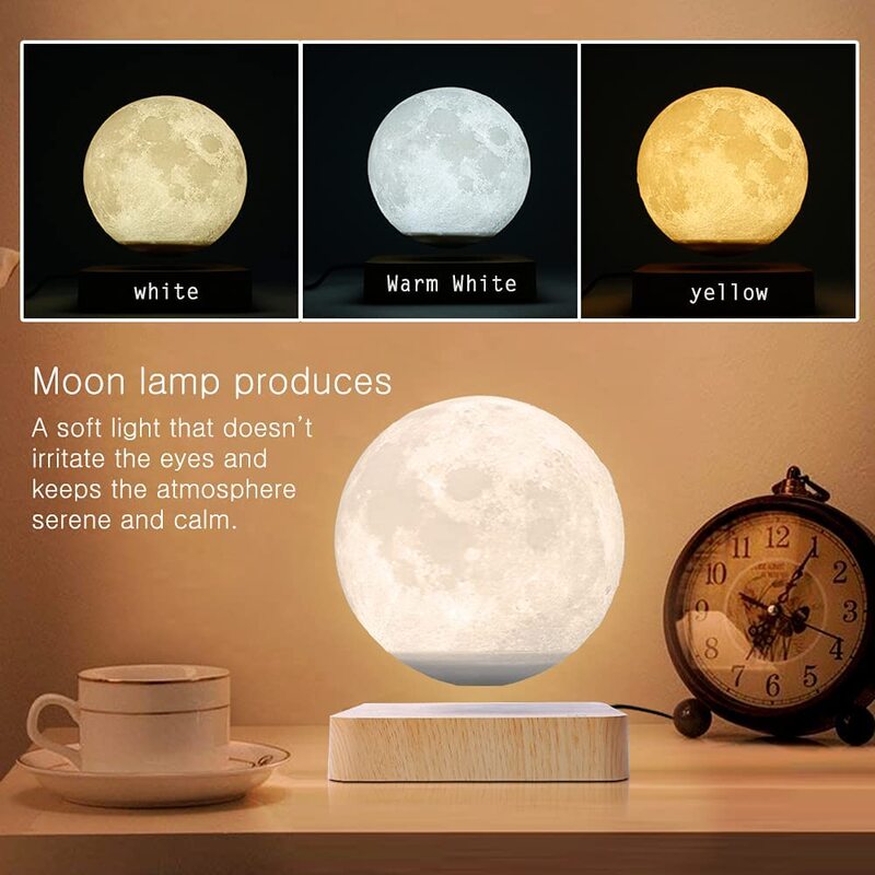 PeacePlanet Gift Levitating Float & Rotate LED Moon Night Lamp, White