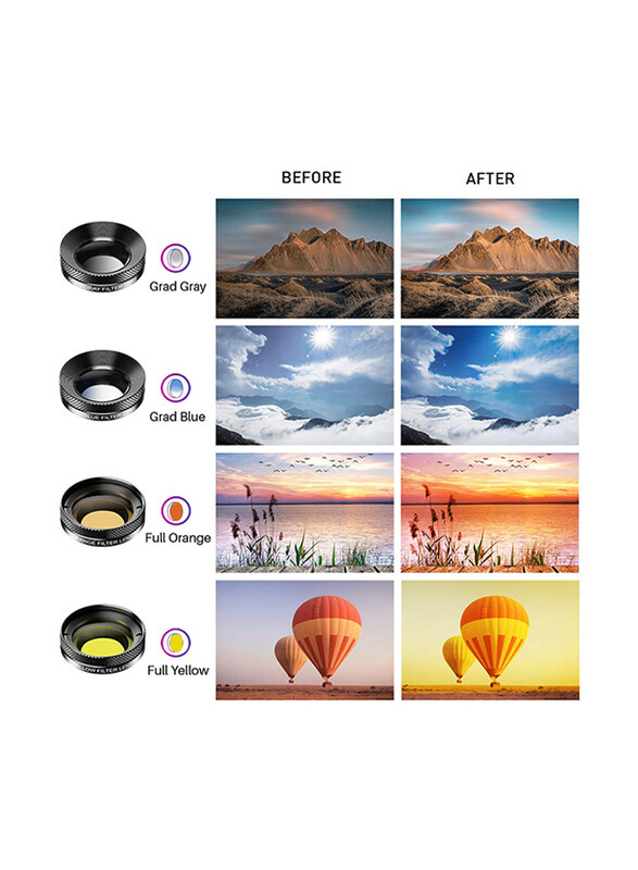 11-in-1 Phone Camera Lens Kit for iPhone, Samsung, Sony, Smartphone, Black