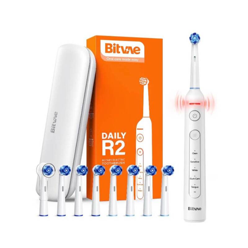 

Bitvae R2 Rotating Toothbrush with 8 Brush Heads 30 Day Battery Life