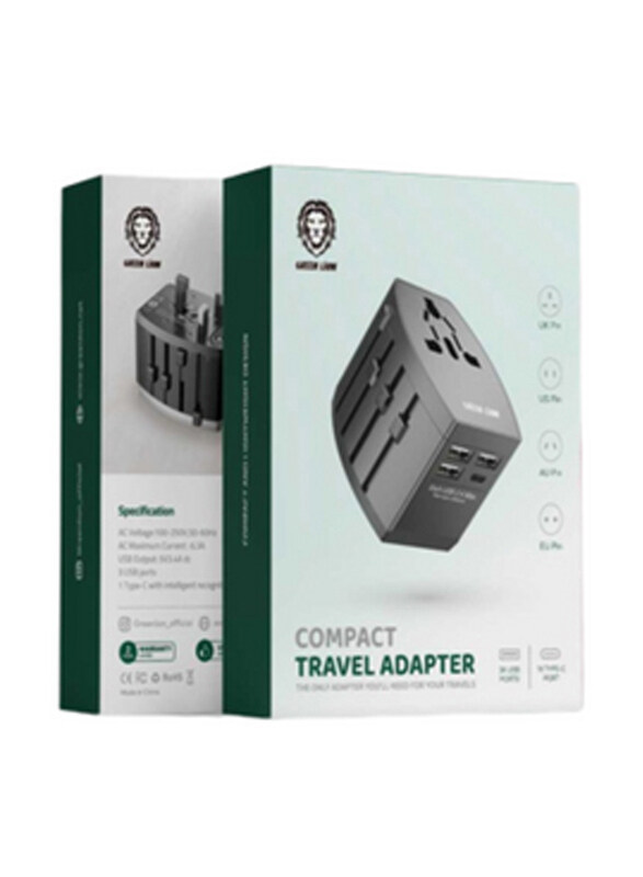 

Green Lion Compact Travel Adapter, Black