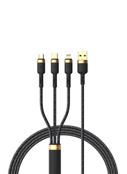 Rock 1.2-Meter G18 3 in 1 Fast Charging Cable, USB Type A to Multiple Types for Smartphones/Tablets, Black