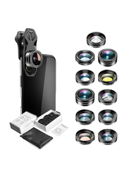 11-in-1 Phone Camera Lens Kit for iPhone, Samsung, Sony, Smartphone, Black