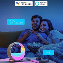 LED Smart Alarm Clock Speaker Colorful LED Wake Up Light Voice APP Control