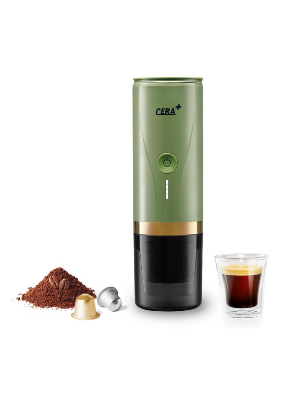 CERA Plus Portable Electric Coffee Maker, Rechargeable Mini Battery Espresso Machine with Heating Function, 20 Bar, Compatible with NS Pods & Ground Coffee for Travel, Camping, Office, Home (Green)