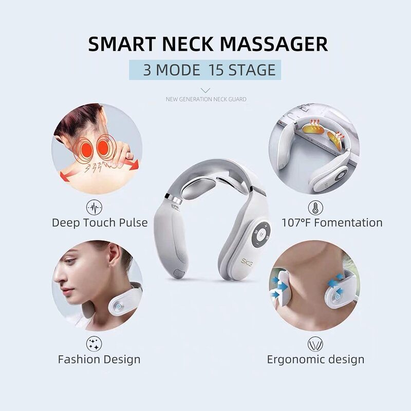 SKG Smart Wireless Neck Massage Equipment with Heating Function, White