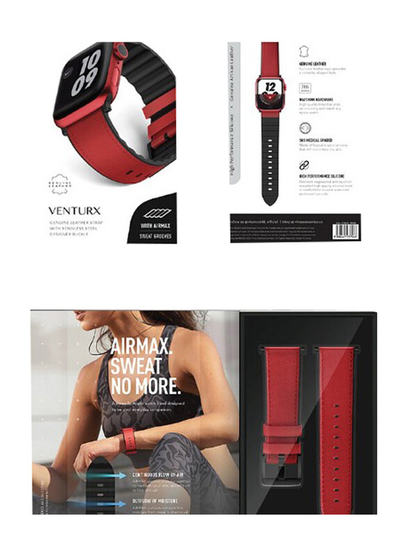 

Viva Madrid Ventrux Leather Watch Strap for Apple Watch 45/44/42mm, Red/Black