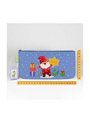 Santa Claus Christmas Tree Xmas Theme Zipper Pouch 1 Piece Geometry Case Folder Box with Pen, Pencil and Eraser School  Blue
