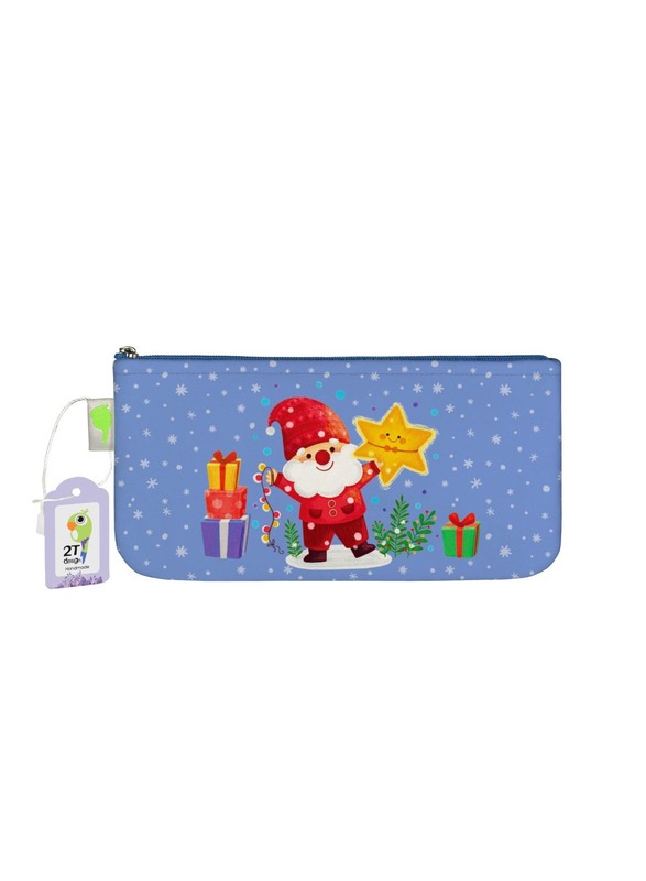 Santa Claus Christmas Tree Xmas Theme Zipper Pouch 1 Piece Geometry Case Folder Box with Pen, Pencil and Eraser School  Blue