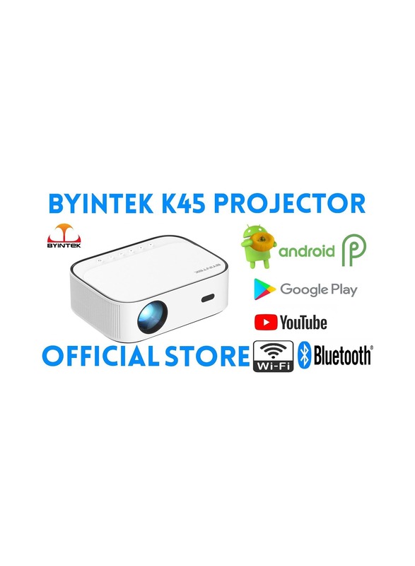 BYINTEK K45 Full HD Smart Projector for Home 4K 10000 Lumens 2.4G/5G WiFi Bluetooth Android Apps WiFi Display 4D Keystone Electronic Focus