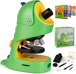 40X-400X Beginner Microscope Kit with Microscope Slides & LED Light, Green, Ages 5+