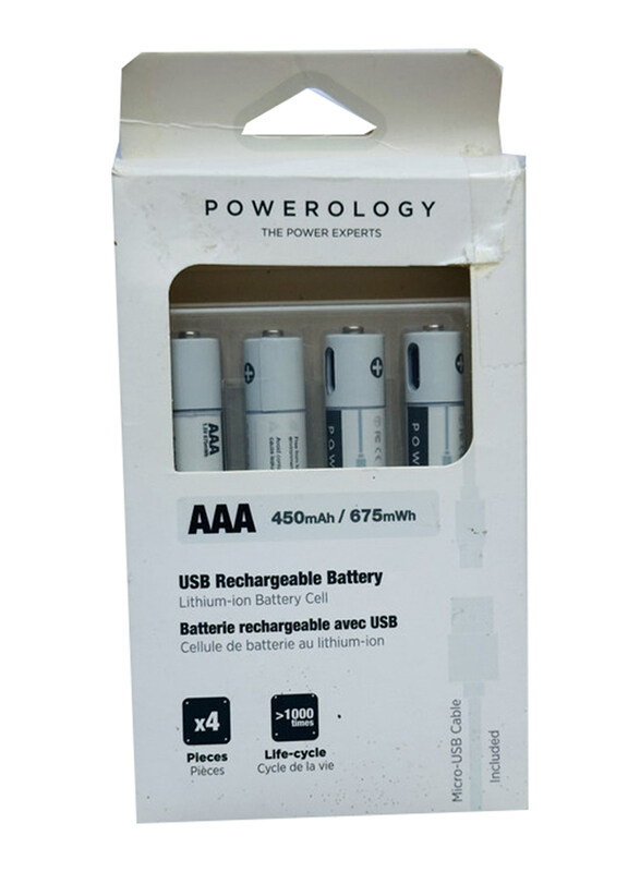 

Generic USB Rechargeable 4500mAh AAA Batteries, 4 Pieces, White