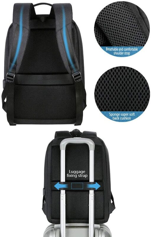 Smart Laptop Backpack with Fingerprint Lock, Black
