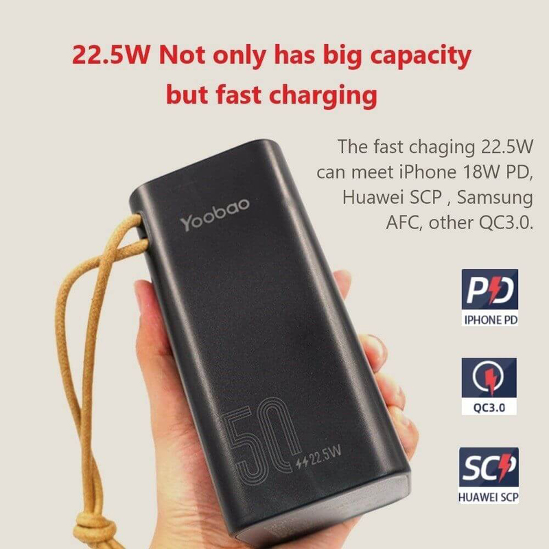 Yoobao H5 50000mAh 22.5W Fast Charging Power Bank with USB Type C Input, Black
