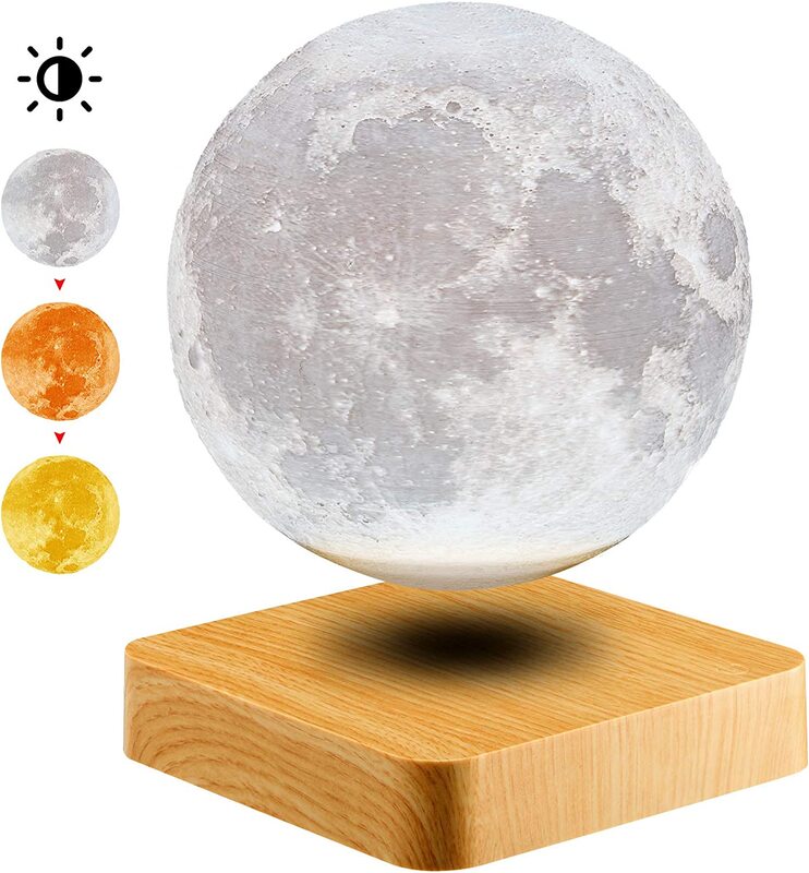 Mudder Levitating Floating and Spinning 3D Printing Moon Lamp, White